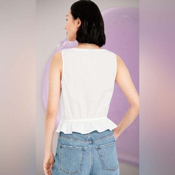 NWTS💓LINEN & LACE LADIES SIZE XL💓GAP OLDNAVY💓CRISP WHITE LACE BUTTON PEPLUM TOP - Picture 5 of 12